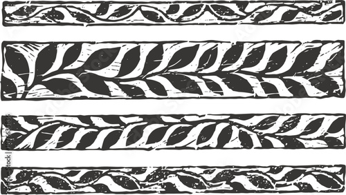 Ornamental vintage divider set with floral and leaf decorative patterns, hand drawn rustic design elements