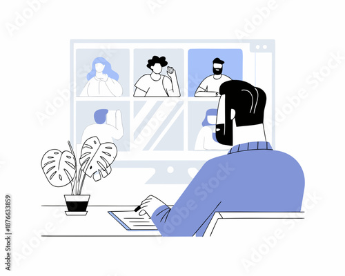 Remote worker engaging in virtual meeting with colleagues online