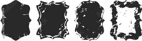 Set of four vintage ornate frames with distressed grunge edges in black silhouette