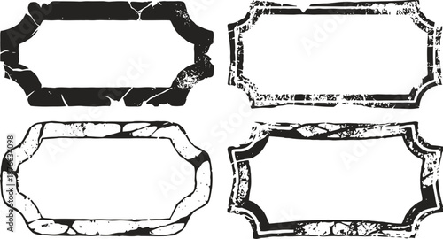 Vintage grunge distressed decorative frames set, worn textured border designs in black and white
