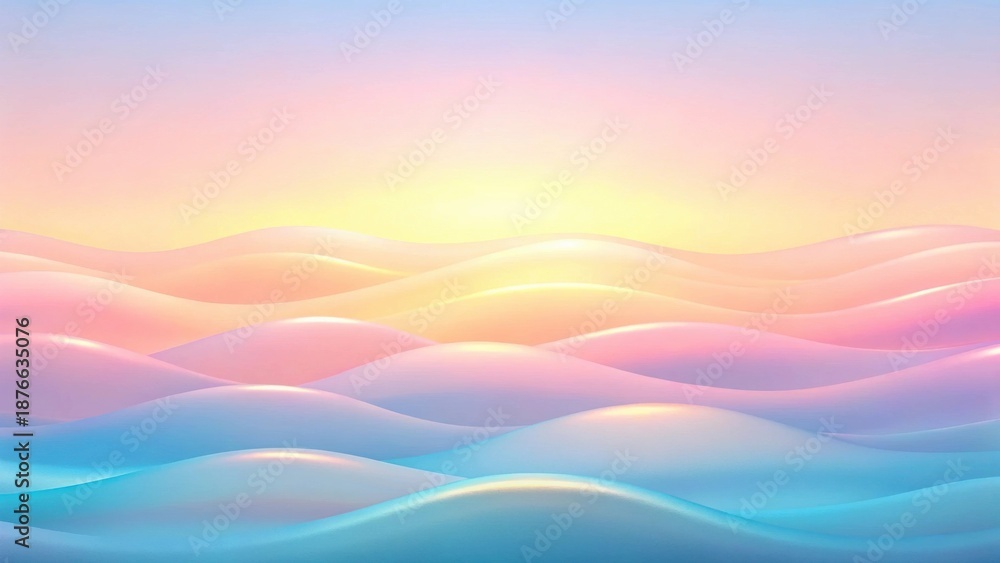 Fototapeta premium Serene Pastel Waves at Sunrise A Dreamy Abstract Landscape of Smooth, Colorful Undulations
