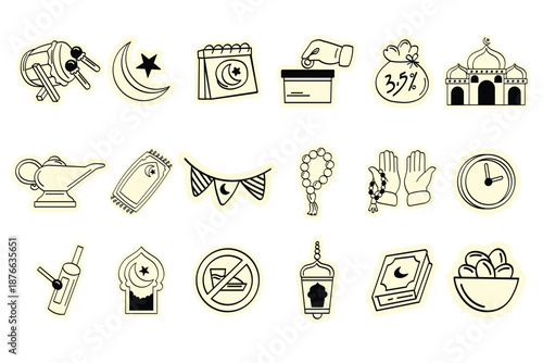 Set Islamic Doodle Cutout Illustration
