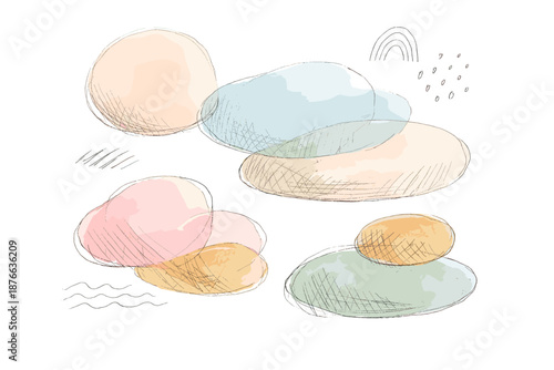 Abstract watercolor shapes and lines create a minimalist, organic composition