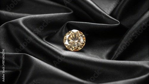 Elegant Yellow Gemstone on Black Velvet Fabric Background