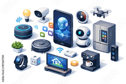 Collection of smart home devices and gadgets for modern living