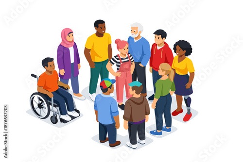 Diverse group of people standing together, representing inclusion and community