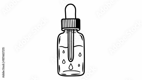 A detailed illustration of a glass dropper bottle with liquid inside