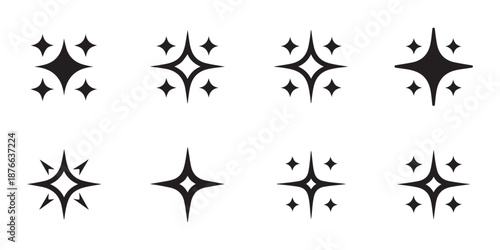 Glowing sparkle clusters and twinkle icons set for magic effects beauty branding and luxury product photography decor