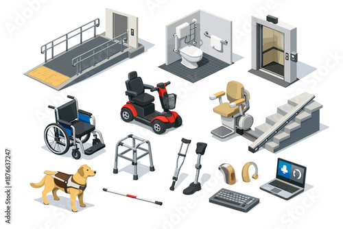 Collection of assistive devices and accessibility aids for people with disabilities