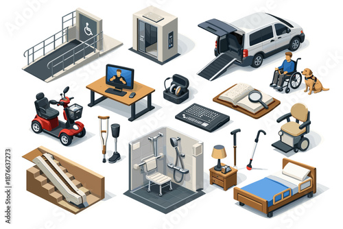 Collection of accessibility aids and adaptive equipment for independent living