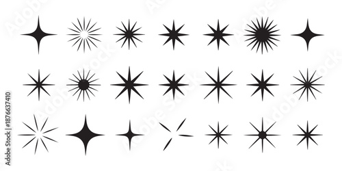 Symmetrical starburst and radiation icons set for impactful graphic headers posters and dynamic light burst designs