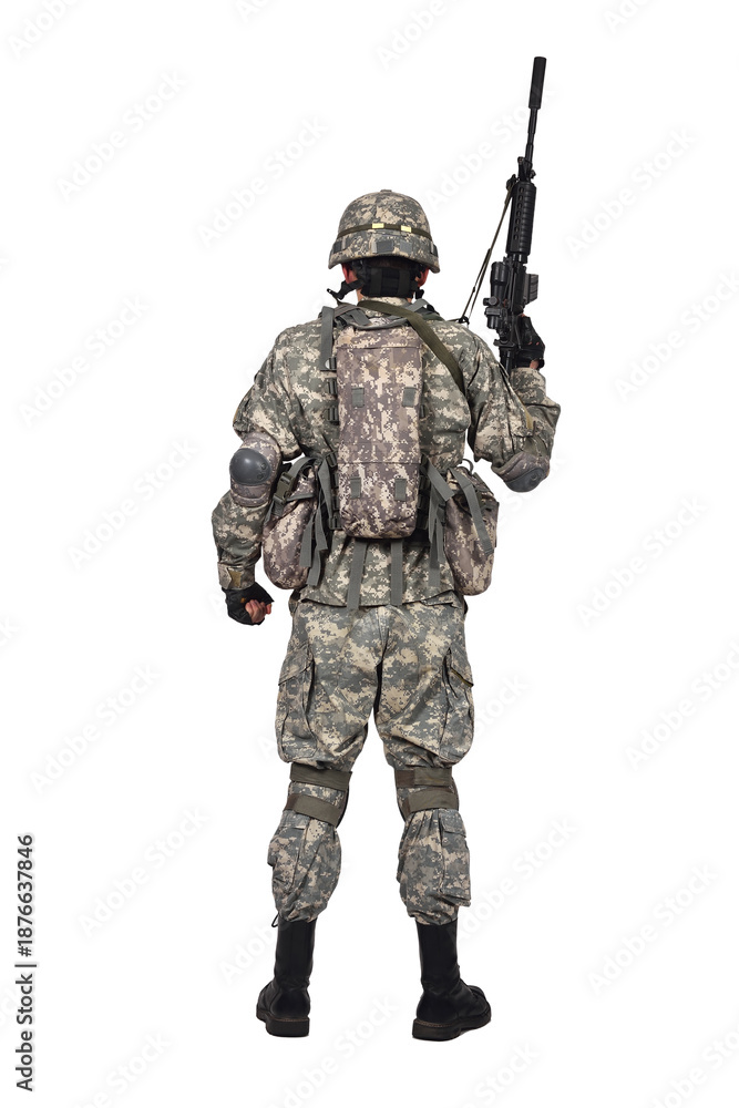 Fototapeta premium Military soldier in camouflage uniform with rifle