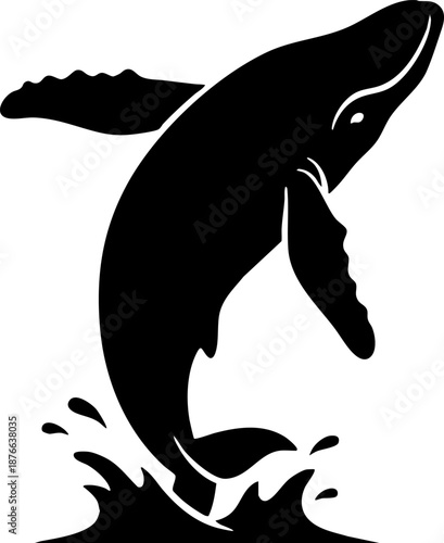 Black Whale Breaching Silhouette Icon Jumping Out of Water