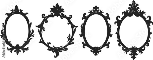 Ornate vintage frames set with elegant floral and leaf patterns in black silhouette design