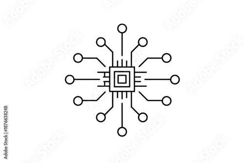 Central processing unit icon with radiating connections on a white background