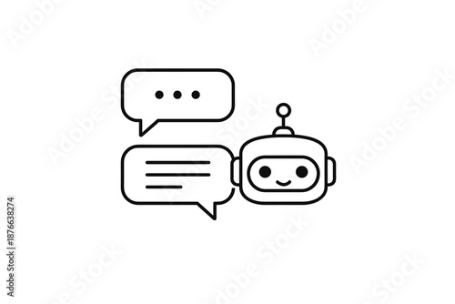 Cute robot icon with speech bubbles representing communication and AI interaction