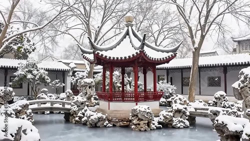 Wallpaper Mural Traditional Chinese garden pavilion covered in thick snow in winter Torontodigital.ca