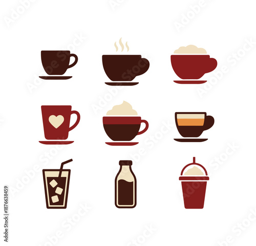 Wallpaper Mural Coffee cups and drinks collection in red and brown colors Torontodigital.ca