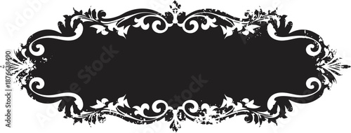 Vintage ornamental frame with floral and swirl decorative elements in black silhouette