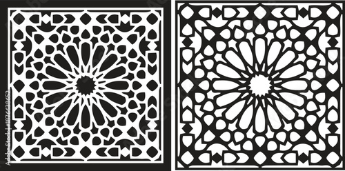 Intricate moroccan geometric pattern design with symmetric star and floral motifs