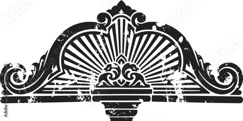 Vintage ornamental decorative element with grunge texture in black and white design