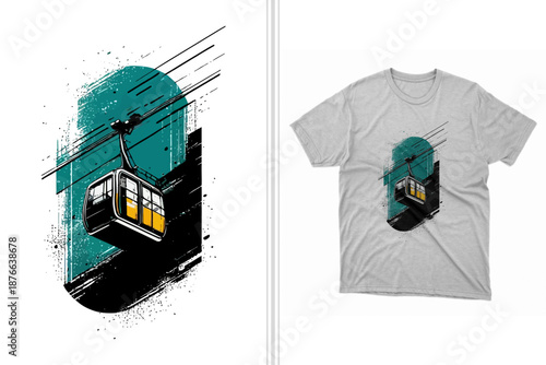 urban cable car ride grunge vector t-shirt graphic print