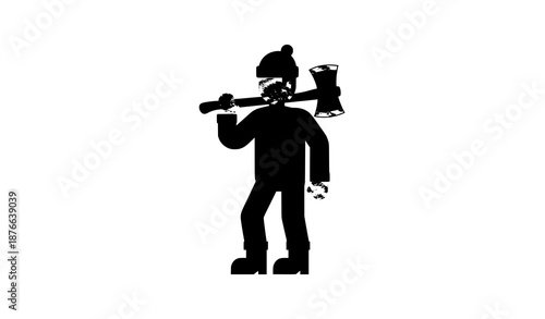 Flat vector lumberjack icon with axe in plaid shirt for graphic design and digital illustrations