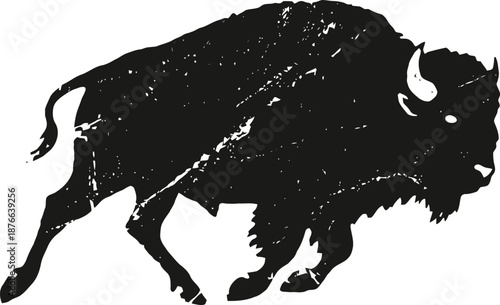 Black buffalo silhouette illustration with textured vintage distressed effect