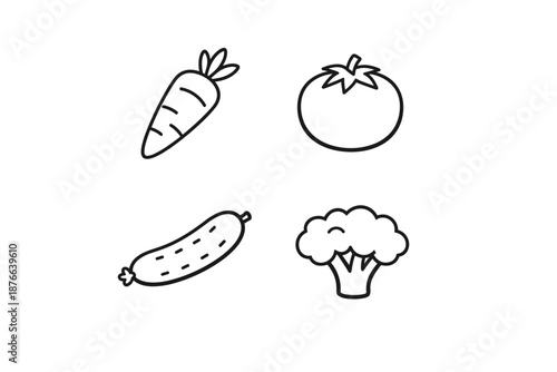 Simple line art icons of four common vegetables on a white background