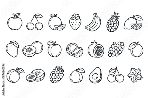 Collection of hand-drawn fruit icons in a clean, minimalist style