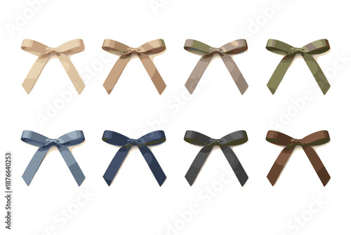Collection of eight assorted ribbon bows in various earthy and muted colors