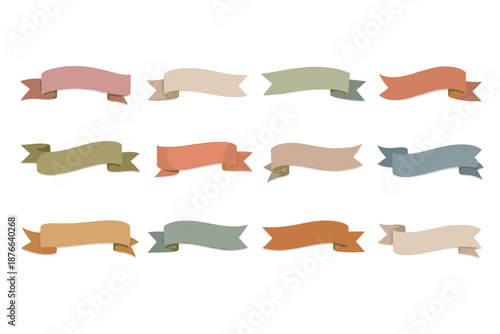 Collection of twelve vintage-style banners in muted earthy tones