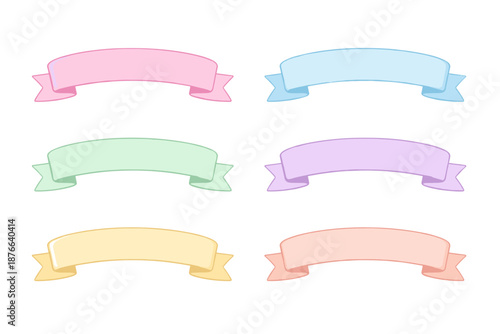 Set of six pastel colored ribbon banners for design and decoration