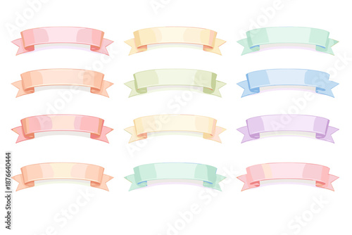 Collection of pastel colored ribbons and banners for design elements