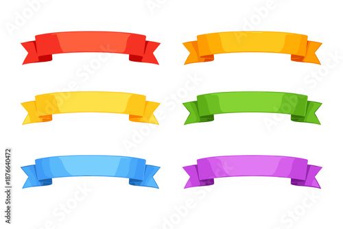 Collection of six colorful cartoon ribbons for design and decoration