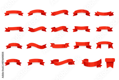 Collection of various red ribbon banners for design and decoration