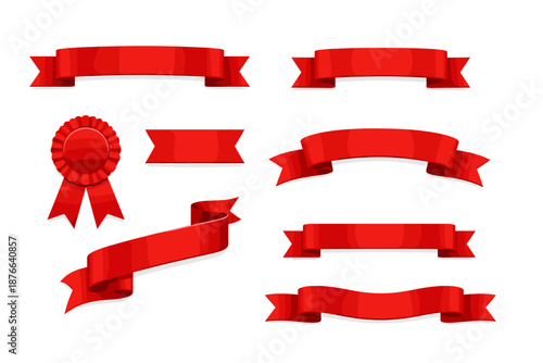 Collection of various red ribbons and award rosettes
