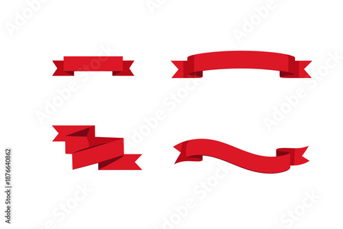 Collection of four distinct red ribbon banners on a white background Free Download Collection of four distinct red ribbon banners on a white background - GFXLoad