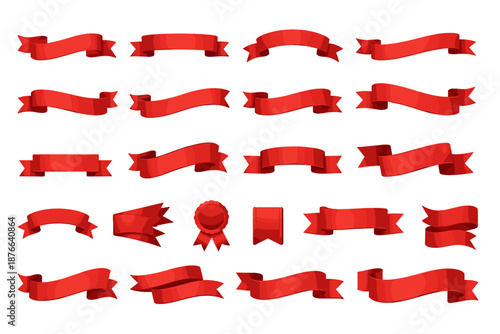 Collection of various red ribbons and banners for design elements