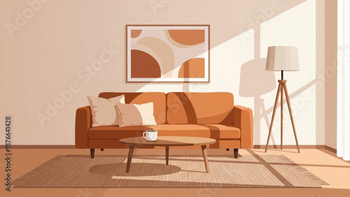 Cozy Living Room Interior with Modern Furniture and Natural Light.