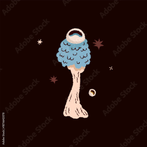 Magic mushroom with eye. Psychedelic hallucinations. Mysterious autumn witchy forest. Vector illustration.