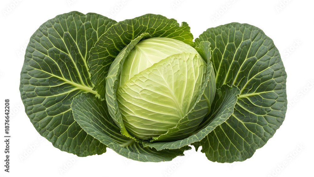 Fototapeta premium Cabbage with large green leaves isolated on transparent background