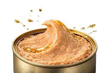 Wet cat food in metal can with liquid transparent background photograph