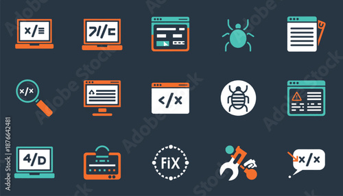 Developer Tools Icons Coding and Bug Fixing - Clean Vector Illustration