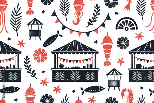 Vivid Hand Drawn Seafood Festival Silhouette Patte