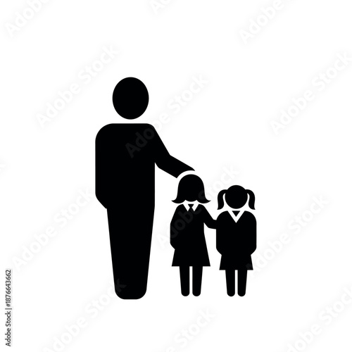 Father with two daughters silhouette.