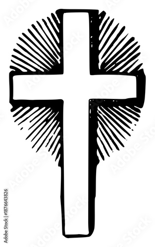 Cross with Radiating Lines Decorative Element