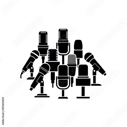 Microphones group for press conference or interview.