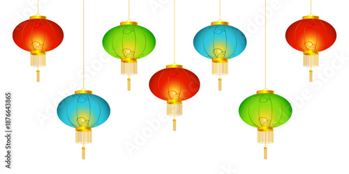 Vector illustration of colorful Chinese hanging Lanterns set on transparent background
