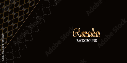 Ramadan Kareem Black gold brownwith beautiful arabesque pattern and hanging lanterns. Vector illustration